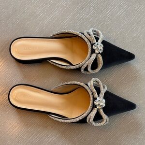 MACH & MACH Black and Silver Embellished Mules